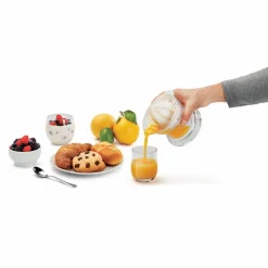 Presse agrumes Metaltex transparent couvercle blanc 2 cônes