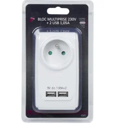 Prise chargeur 1x 230V et 2 ports USB