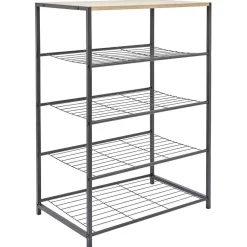 Range chaussures 5 niveaux métal noir plateau mdf naturel