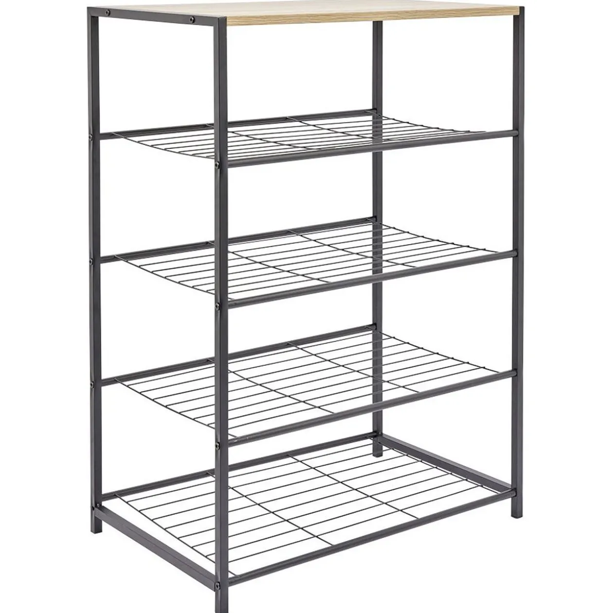 Range chaussures 5 niveaux métal noir plateau mdf naturel