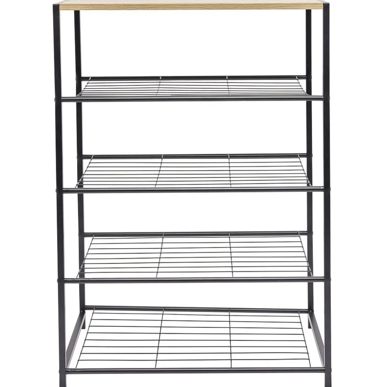 Range chaussures 5 niveaux métal noir plateau mdf naturel