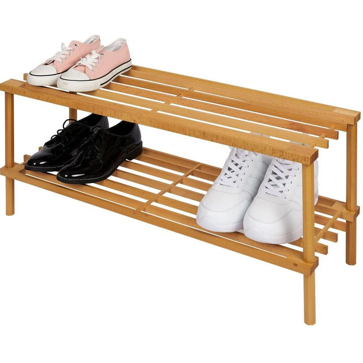 Range chaussures 2 niveaux bois 74xH29x26cm