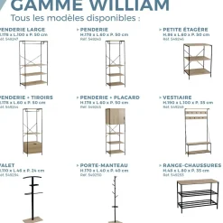 Range chaussures en métal et décor en bois WILLIAM