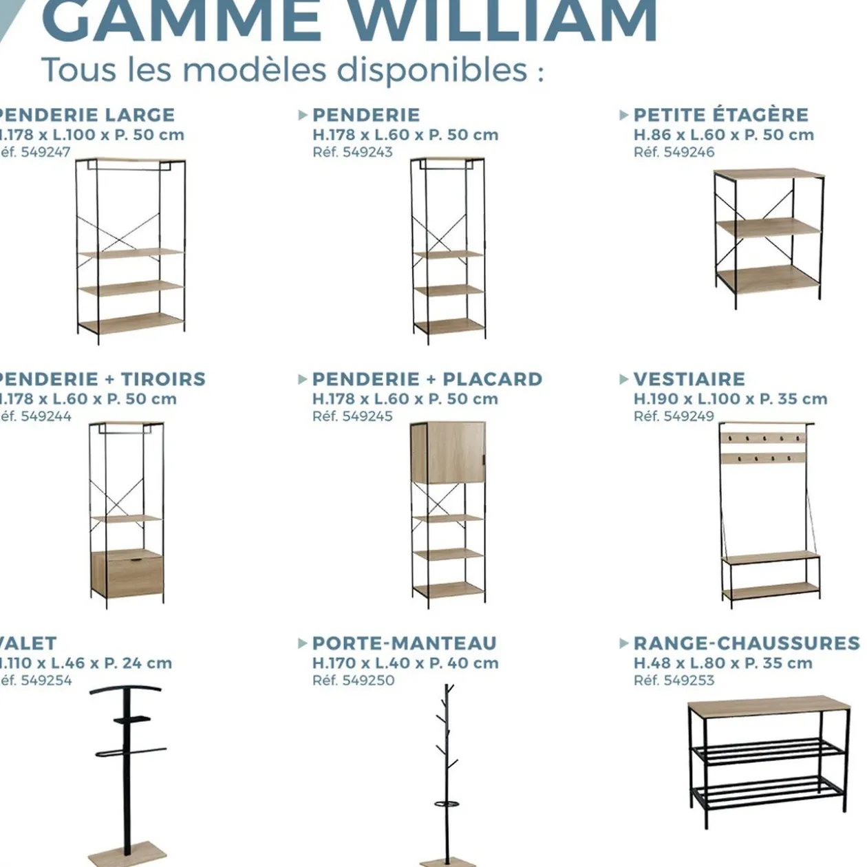 Range chaussures en métal et décor en bois WILLIAM