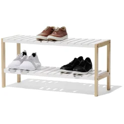 Range chaussures en pin couleur bois et blanc