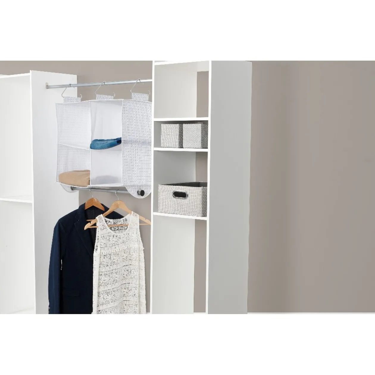 Rangement à compartimentx4 à suspendre polyester et carton