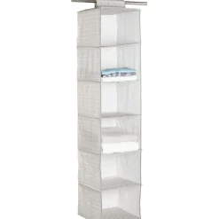 Rangement à suspendre 6 compartiments motif triangle beige et blanc