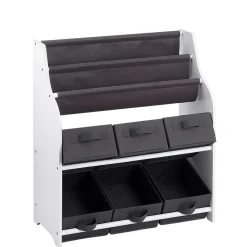 Rangement 2en1 gris et blanc bibliothèque et panière x6