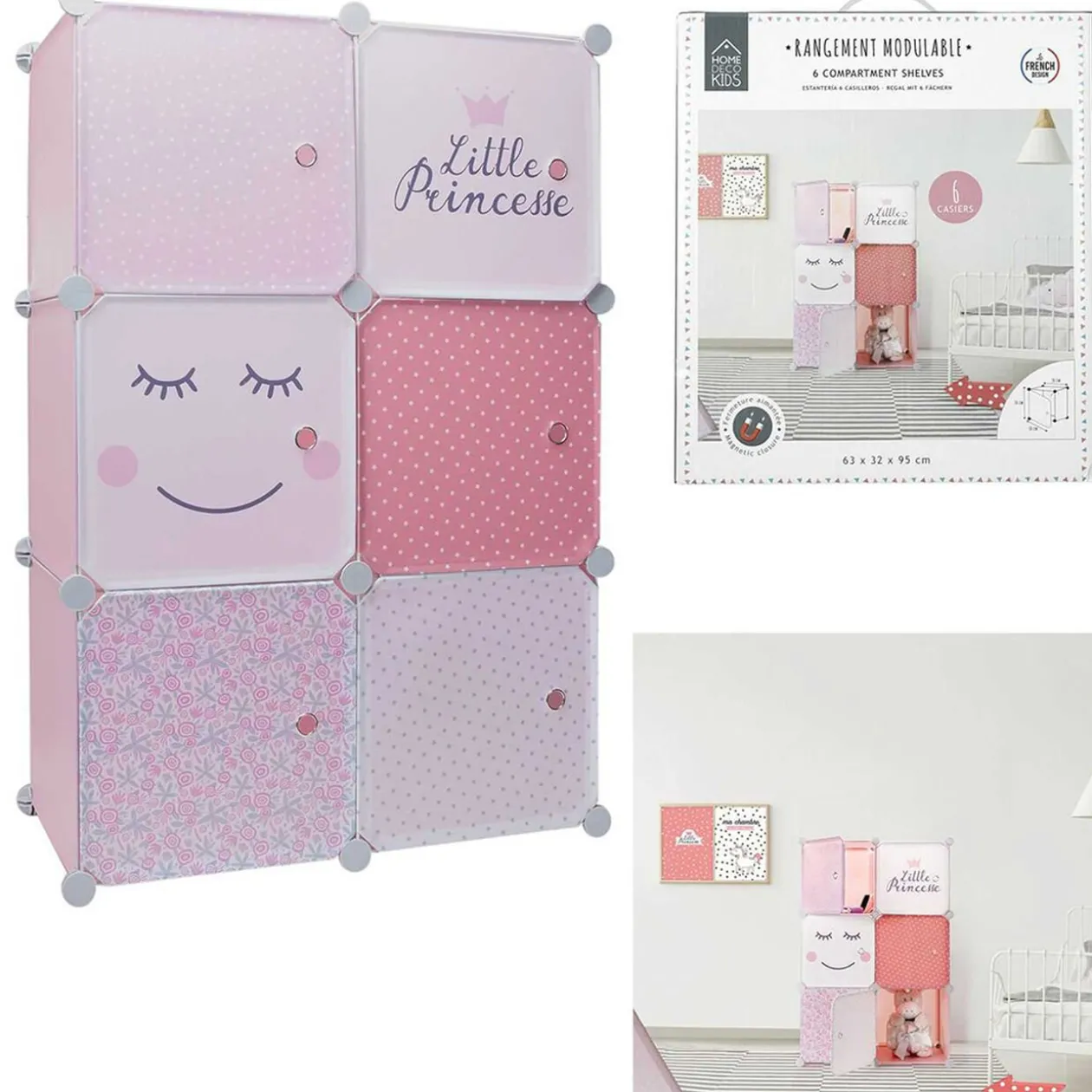 Rangement modulable 6 cubes fille Little Princesse 63x32xH110cm