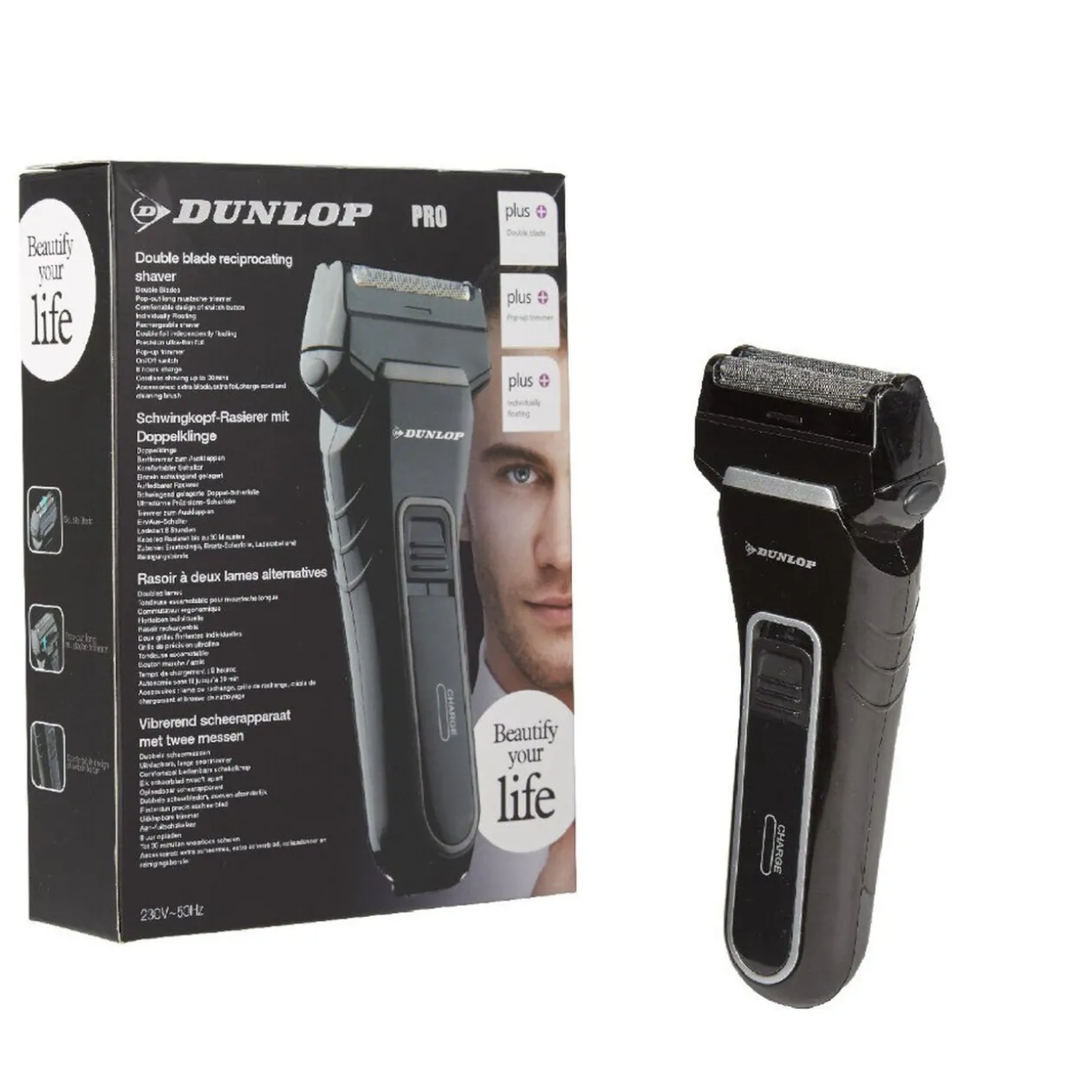 Rasoir électrique sans fil doubles lames rechargeable