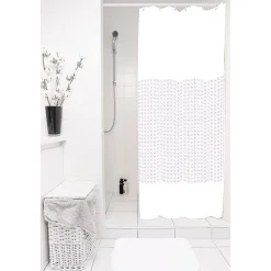 Rideau de douche blanc motifs fleurs sans anneaux