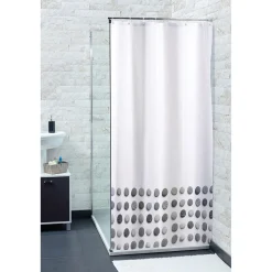 Rideau de douche blanc motif galet