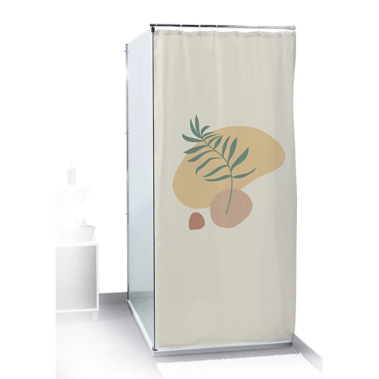 Rideau de douche motif feuille beige et vert 180x200cm 100% polyester