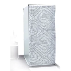 Rideau de douche motif mosaïque rosace blanc et gris 180x200cm