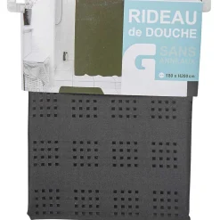 Rideau de douche noir motifs carrés sans anneaux