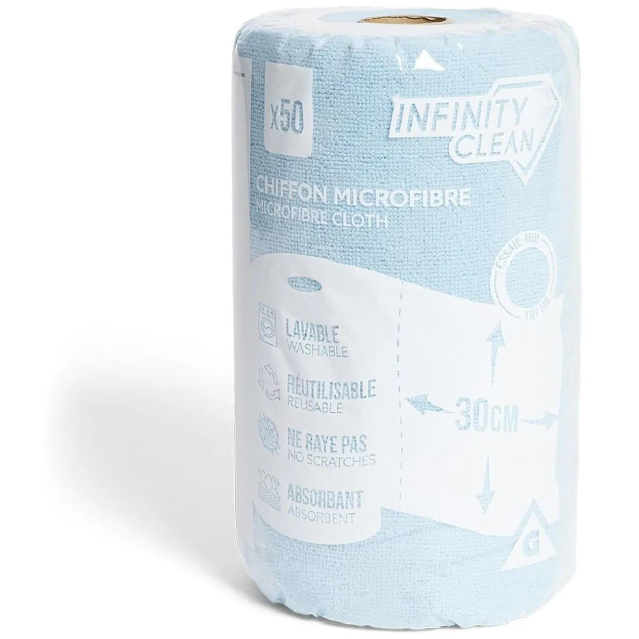 Rouleau de 50 chiffons en microfibre bleu