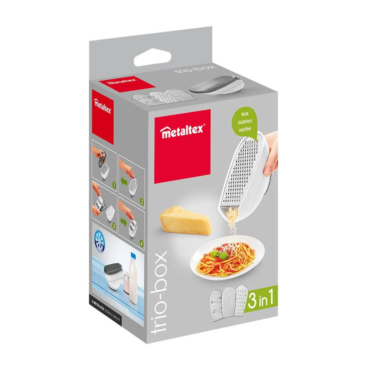 Râpe Metaltex avec couvercle et 3 lâmes interchangeables