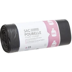 Sac poubelle à lien 50 litres x15