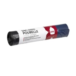 Sac poubelle 100 litres à lien coullissant bleu nuit x10