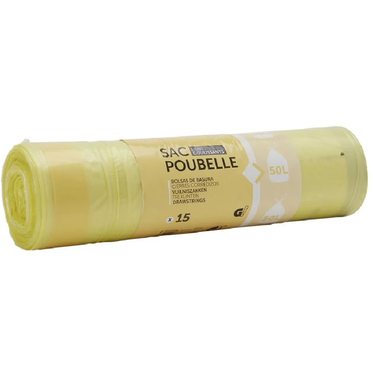 Sac poubelle 50 litres à lien coulissant jaune transparent x15