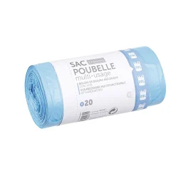 Sac poubelle 20 litres à poignées multi usage bleu x20