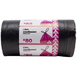 Sac poubelle noir lien coulissant 50 L x80