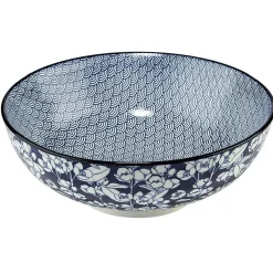 Saladier en porcelaine décor blanc et bleu