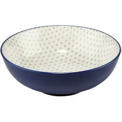 Saladier en porcelaine décor blanc et bleu