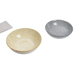 Saladier en porcelaine motif graphique coloré x2