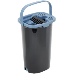 Seau essoreur + balai plat noir et bleu 8L