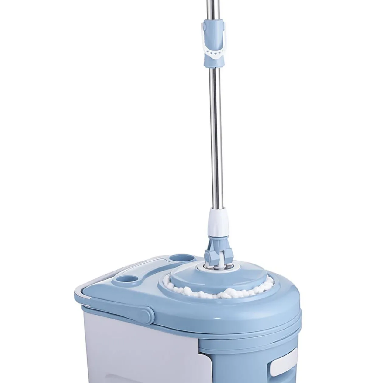 Seau essoreur rétractable avec balai bleu gris et blanc