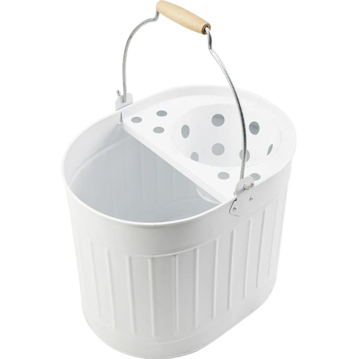 Seau essoreur vintage métal et bois anti corrosion 14L