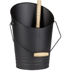 Seau et pelle à cendres acier et bois noir