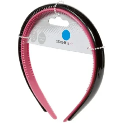 Serre tête plastique x2 noir et rose