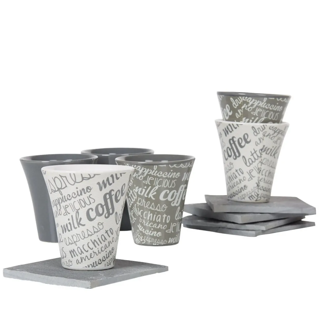 Service à café faïence ardoise gris blanc 6 personnes