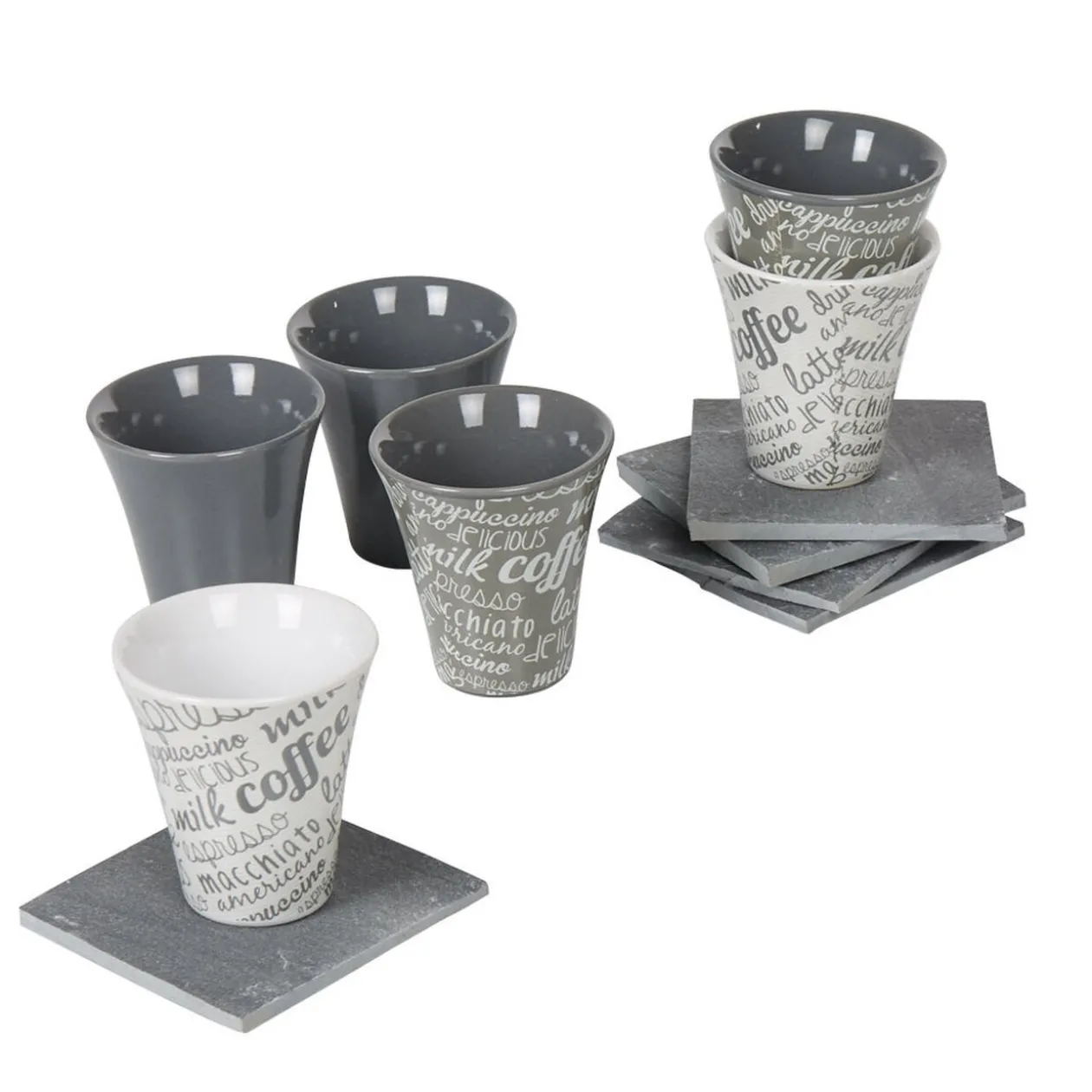 Service à café faïence ardoise gris blanc 6 personnes