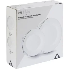 Service à vaisselle blanc lignes courbées noires et grises 8 pièces