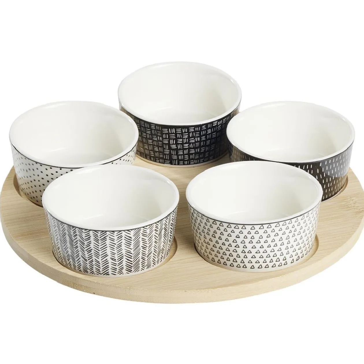 Service apéritif 5 coupelles avec plateau en bambou