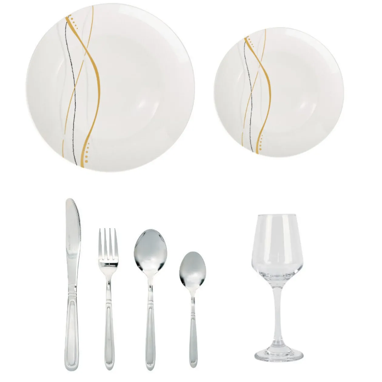 Service de table motif doré argenté pour 6 personnes