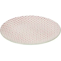 Service en porcelaine 18 pièces motif graphique beige et rouge