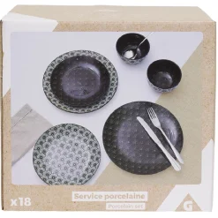 Service en porcelaine motif noir et blanc 18 pièces