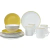Service vaisselle complet jaune et blanc 32 pièces