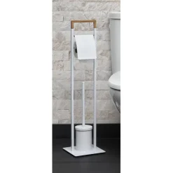 Serviteur papier WC avec brosse blanc marron