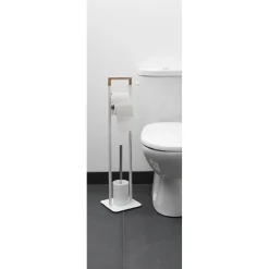 Serviteur WC blanc et couleur bois