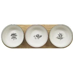 Set apéritif coupelle porcelaine x3 et support bambou