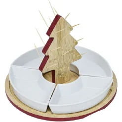 Set apéritif plateau bambou sapin Noël et coupelle x4