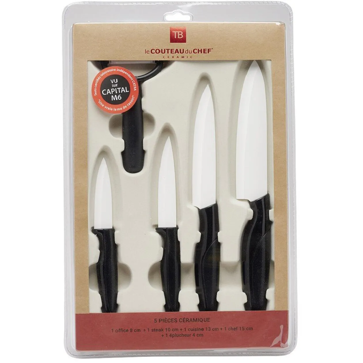 Set céramique couteau x4 avec économe x1 blanc et noir