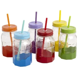 Set de 6 bocaux et pailles multicolores