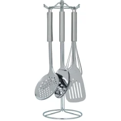 Set de 6 ustensiles de cuisine avec support inox gris Ø16xH40,5cm