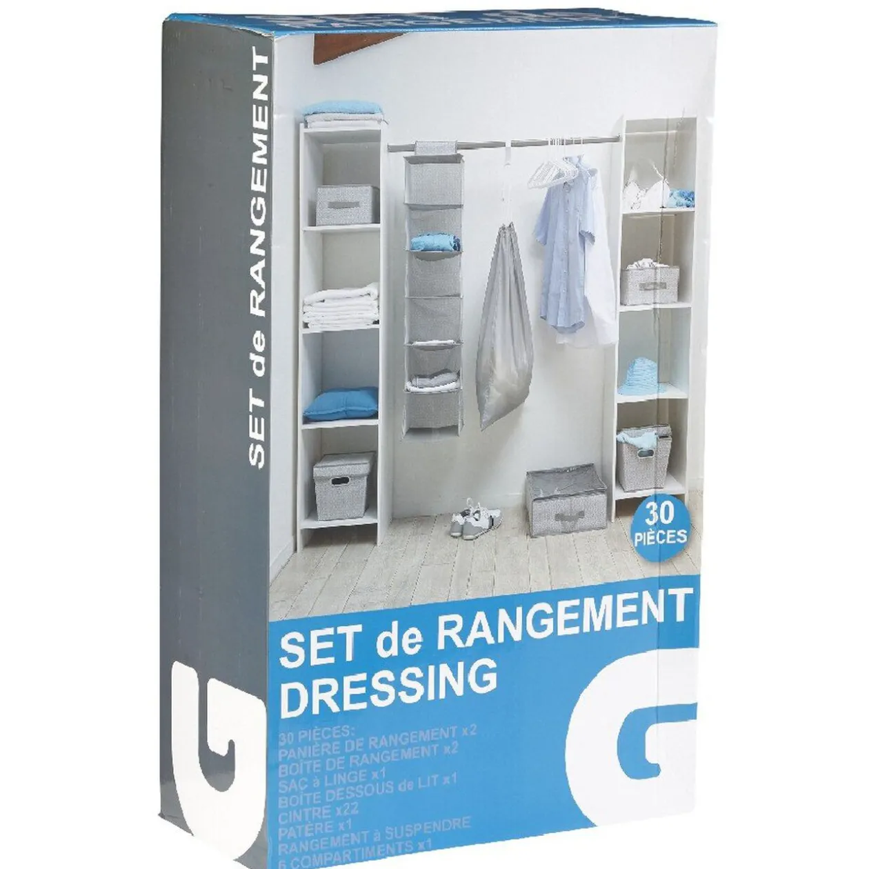 Set de rangement dressing gris et blanc